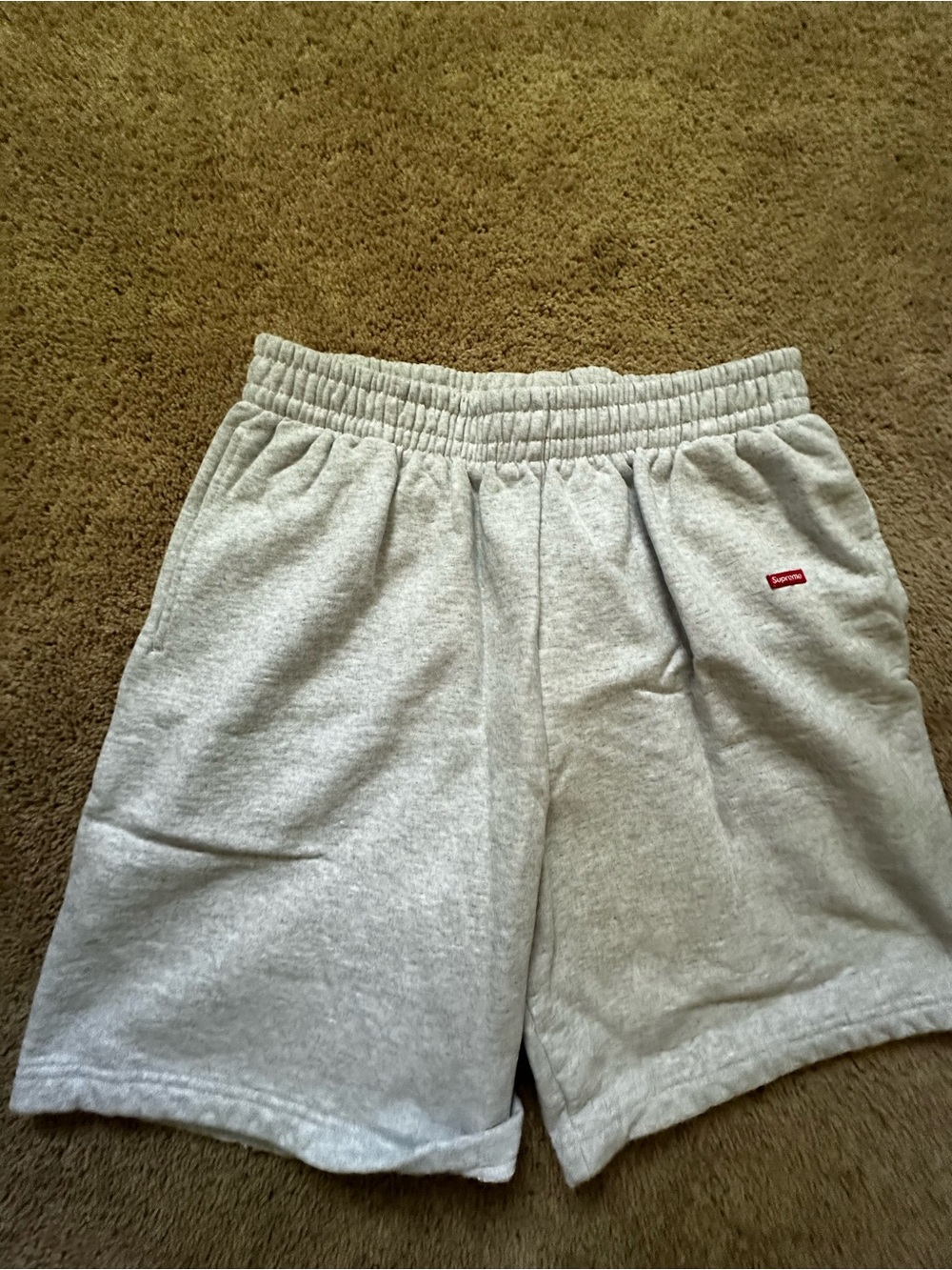 Supreme Light Gray Terry Athletic Shorts with Red Logo